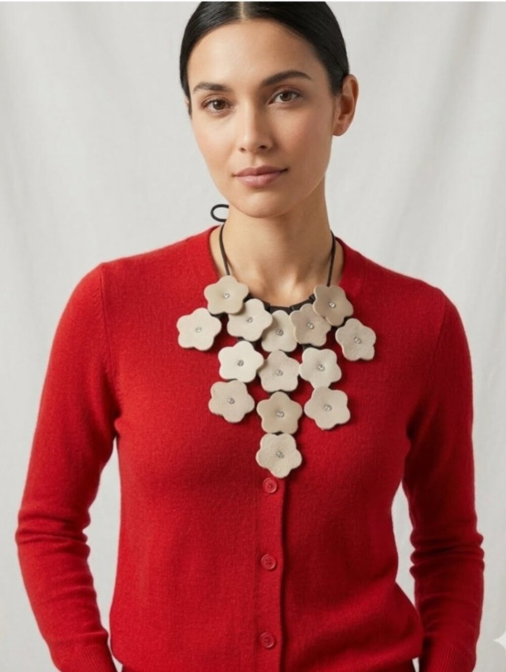 Handmade Genuine Leather 2D Statement Flower Necklace 047
